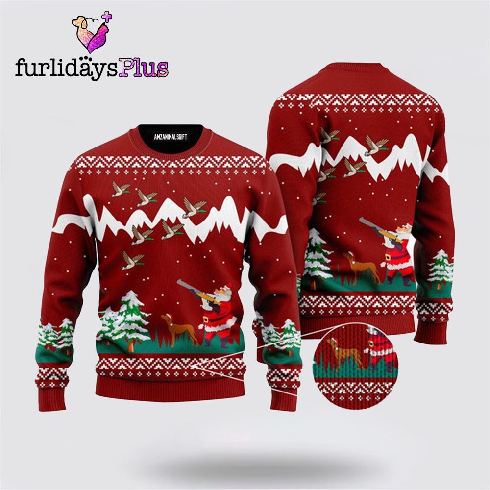 Santa Duck Hunting Red Urly Christmas Sweater ,Christmas Ugly Sweater For Men, Women