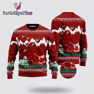 Santa Duck Hunting Red Urly Christmas Sweater ,Christmas Ugly Sweater For Men, Women