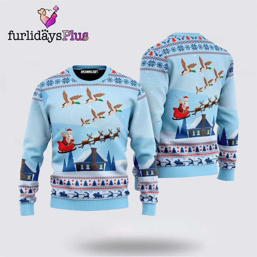 Santa Duck Hunting Ugly Sweater ,Christmas Ugly Sweater For Men, Women