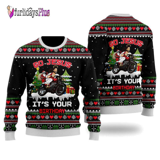 Santa Jesus Ride Motobike Ugly Christmas Sweater For Men & Women, Christian Sweater, God Gift, Gift For Christian, Jesus Winter Fashion