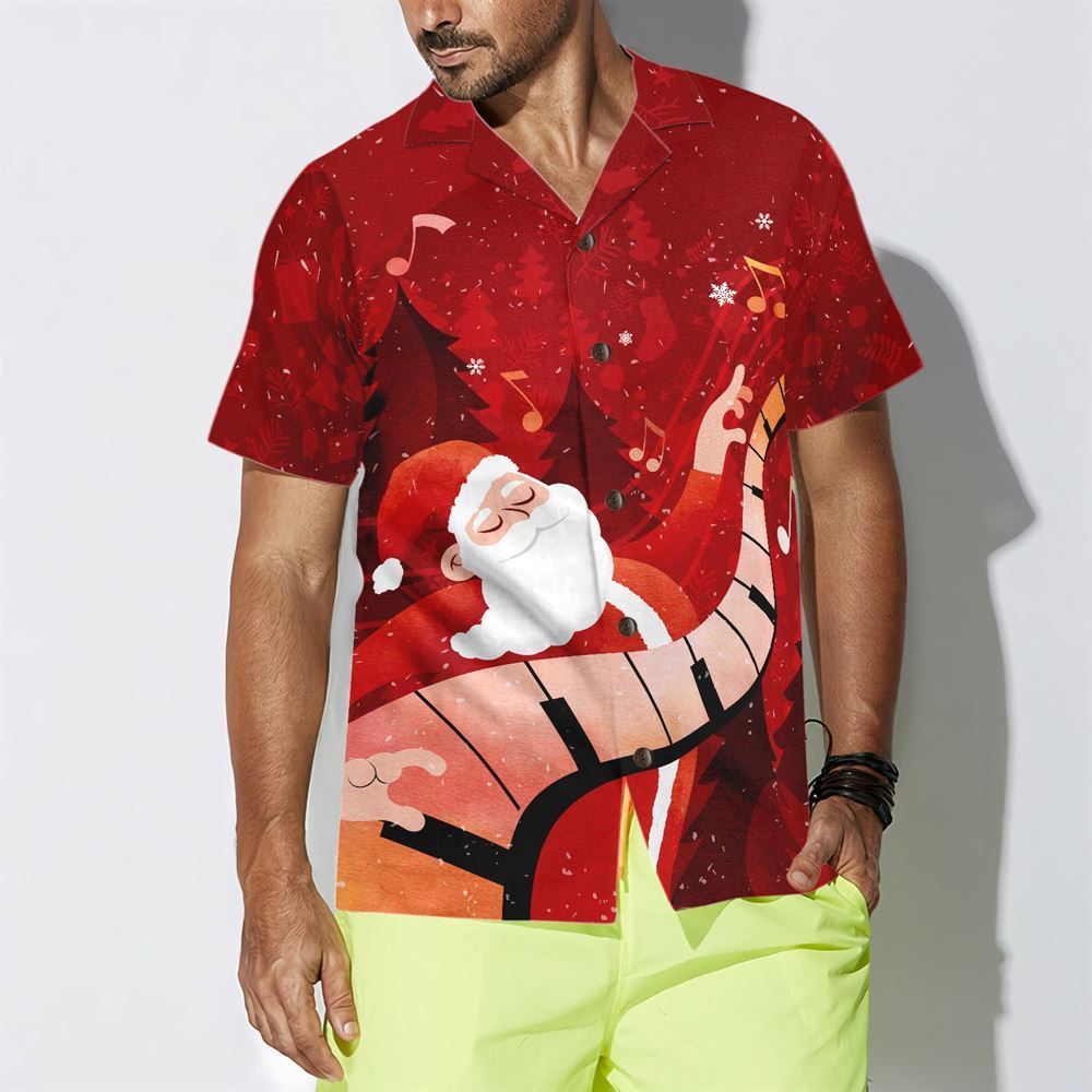 Santa Playing Piano Hawaiian Shirt, Xmas Hawaiian Shirts