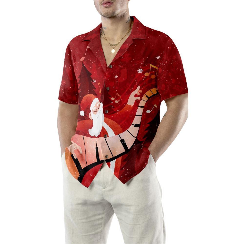 Santa Playing Piano Hawaiian Shirt, Xmas Hawaiian Shirts