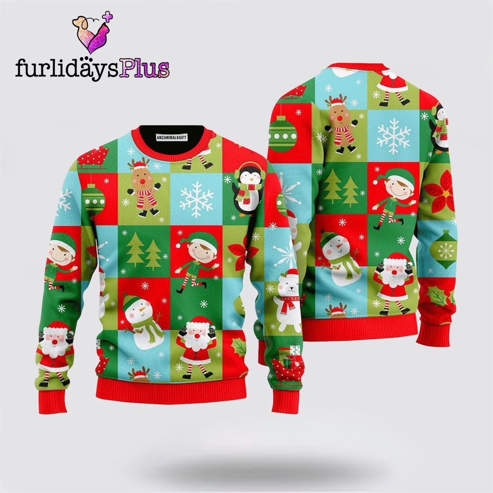 Santa & Snowman Sweater Christmas Holiday Pattern ,Christmas Ugly Sweater For Men, Women