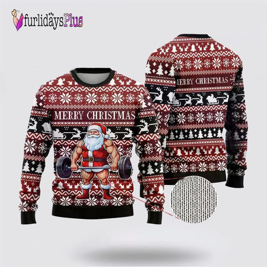 Santa Weightlifting Ugly Christmas Sweater For Men And Women, Christmas Gift, Christmas Winter Fashion