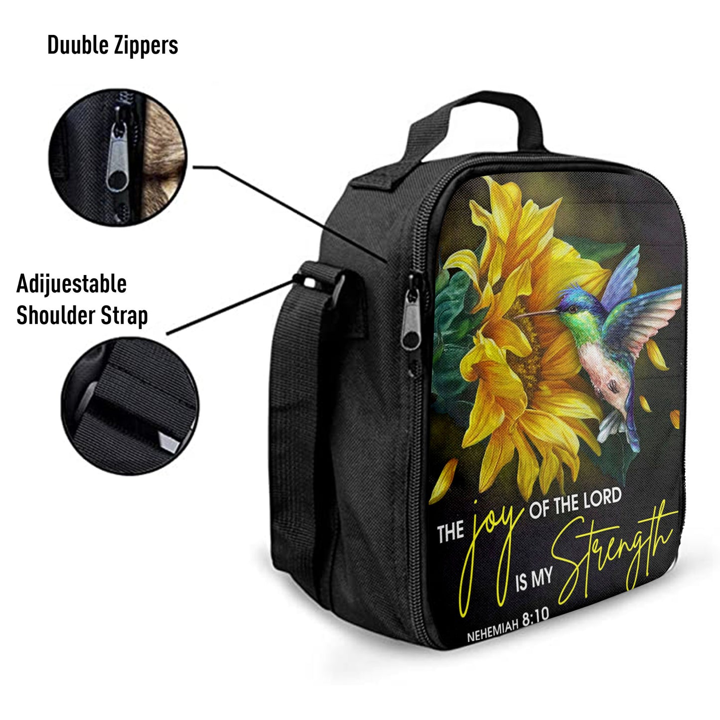 Scripture Nehemiah 810 Hummingbird Sunflower Lunchbag, Bible Verse Lunch Bag, Scripture Lunchbag