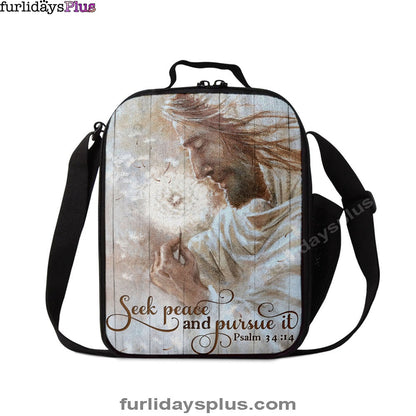 Seek Peace And Pursue It Dandelion And Jesus Lunchbag, Jesus Christ Lunch Bag, Christian Lunch Bag