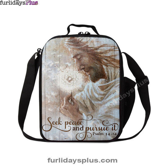 Seek Peace And Pursue It Dandelion And Jesus Lunchbag, Jesus Christ Lunch Bag, Christian Lunch Bag