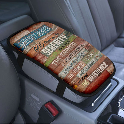 Serenity Prayer Christian Car Armrest Seat Cover, Bible Verse Car Center Console Cover, Scripture Car Accessory