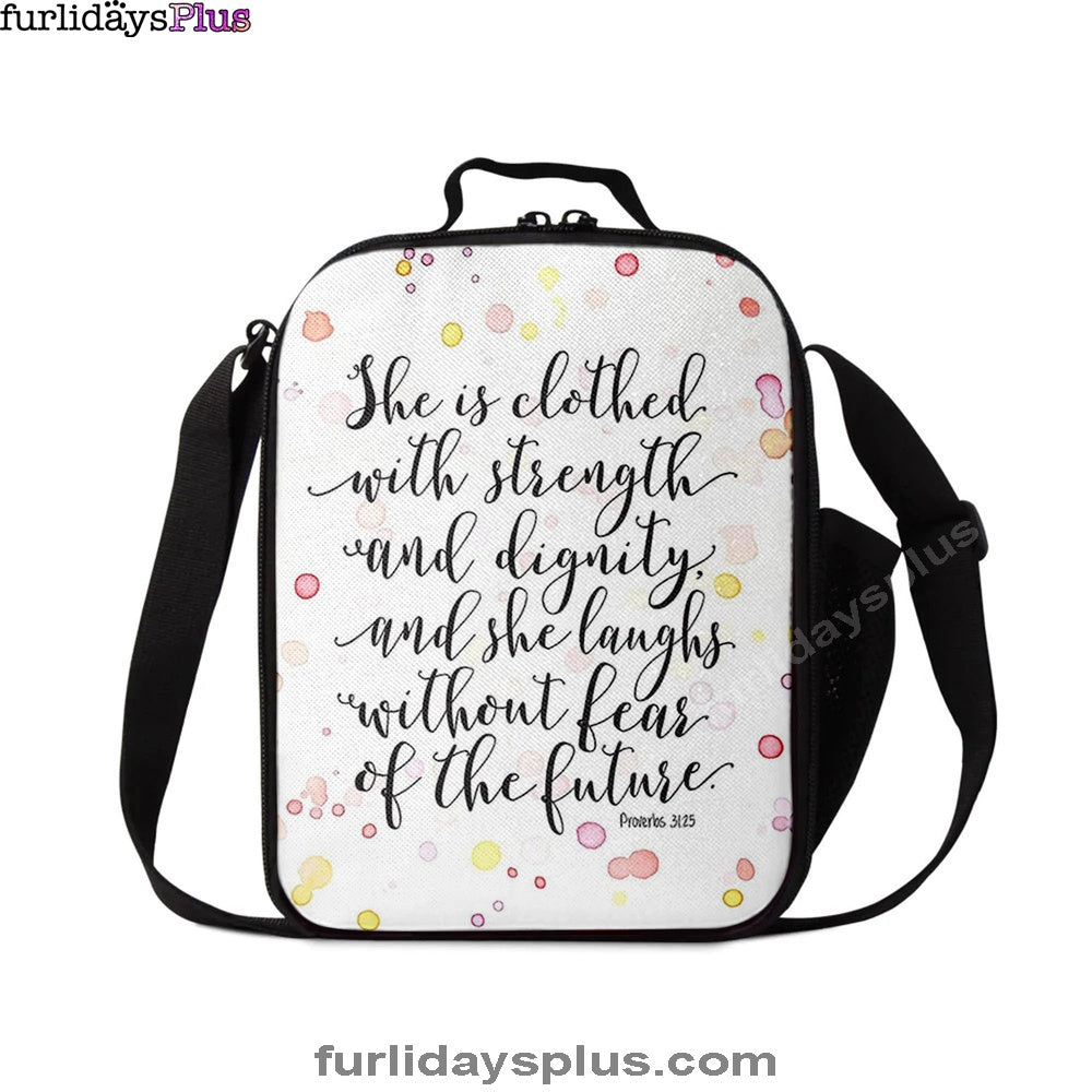 She Is Clothed With Strength And Dignity Lunchbag, Proverbs 31 25, Scripture Lunchbag, Religious