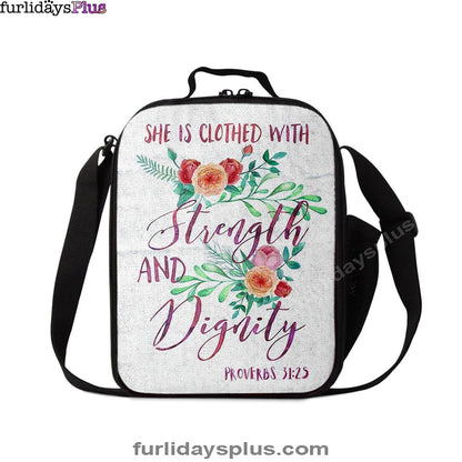 She Is Clothed With Strength And Dignity, Proverbs 31 25 Lunch Bag, Bible Verse Lunchbag