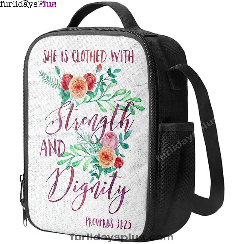 She Is Clothed With Strength And Dignity, Proverbs 31 25 Lunch Bag, Bible Verse Lunchbag