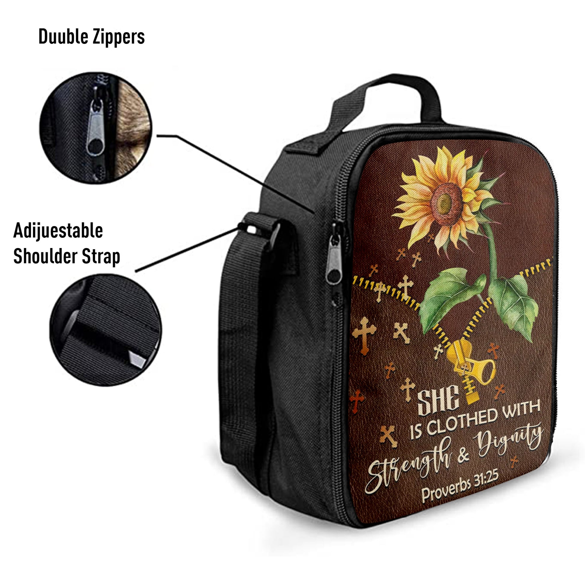 She Is Clothed With Strength And Dignity Sunflower Lunchbag, Bible Verse Lunch Bag, Scripture Lunchbag