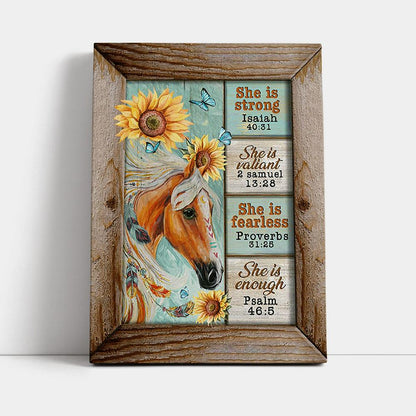 She Is Strong Horse Sunflower Butterfly Canvas Print - Inspirational Canvas Art - Christian Wall Art Home Decor