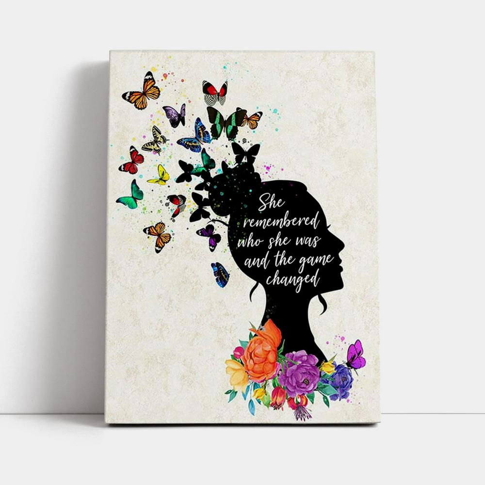 She Remembered Who She Was And The Game Changed Canvas Wall Art - Motivational Encouragement Gifts For Women