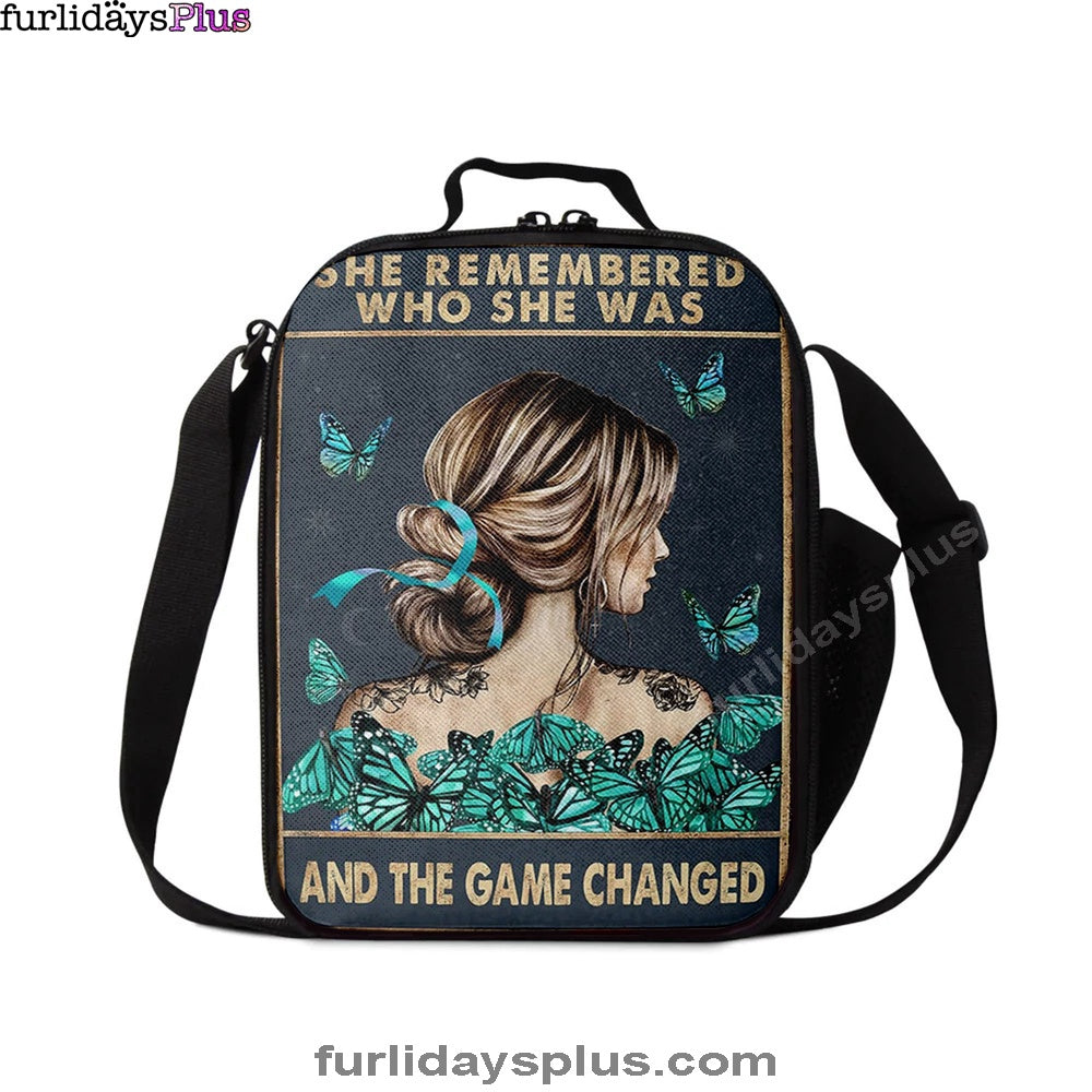 She Remembered Who She Was And The Game Changed Lunchbag, Gifts For Women, Teen Girls, Motivational Lunchbag, Light Blue Boho ation