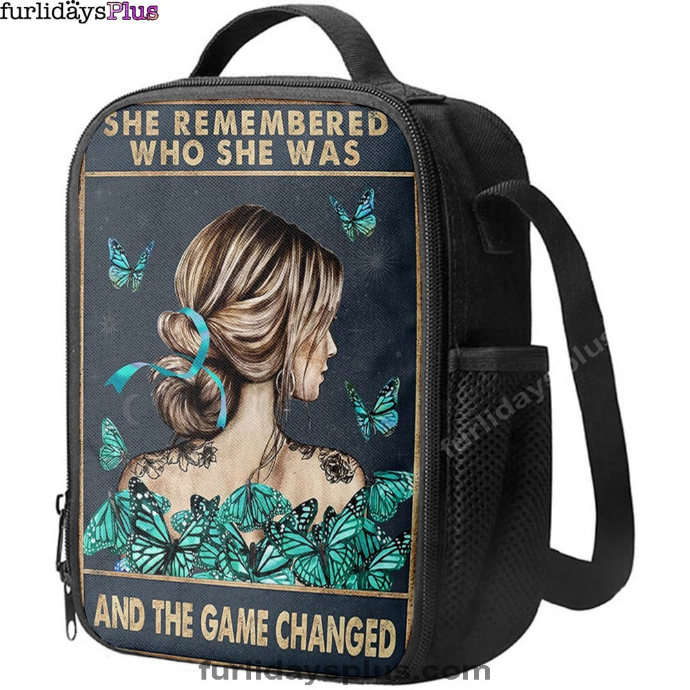 She Remembered Who She Was And The Game Changed Lunchbag, Gifts For Women, Teen Girls, Motivational Lunchbag, Light Blue Boho ation