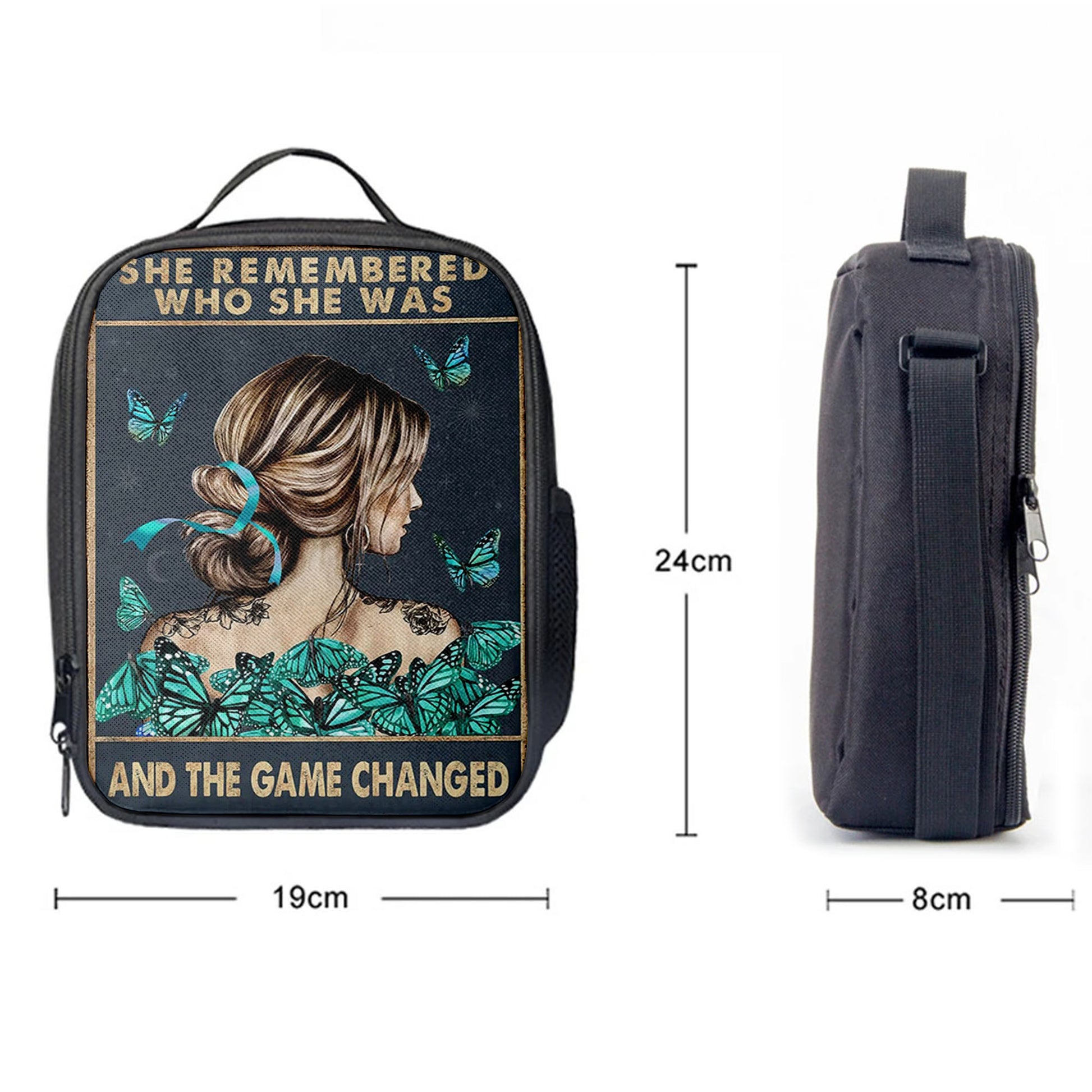 She Remembered Who She Was And The Game Changed Lunchbag, Gifts For Women, Teen Girls, Motivational Lunchbag, Light Blue Boho ation