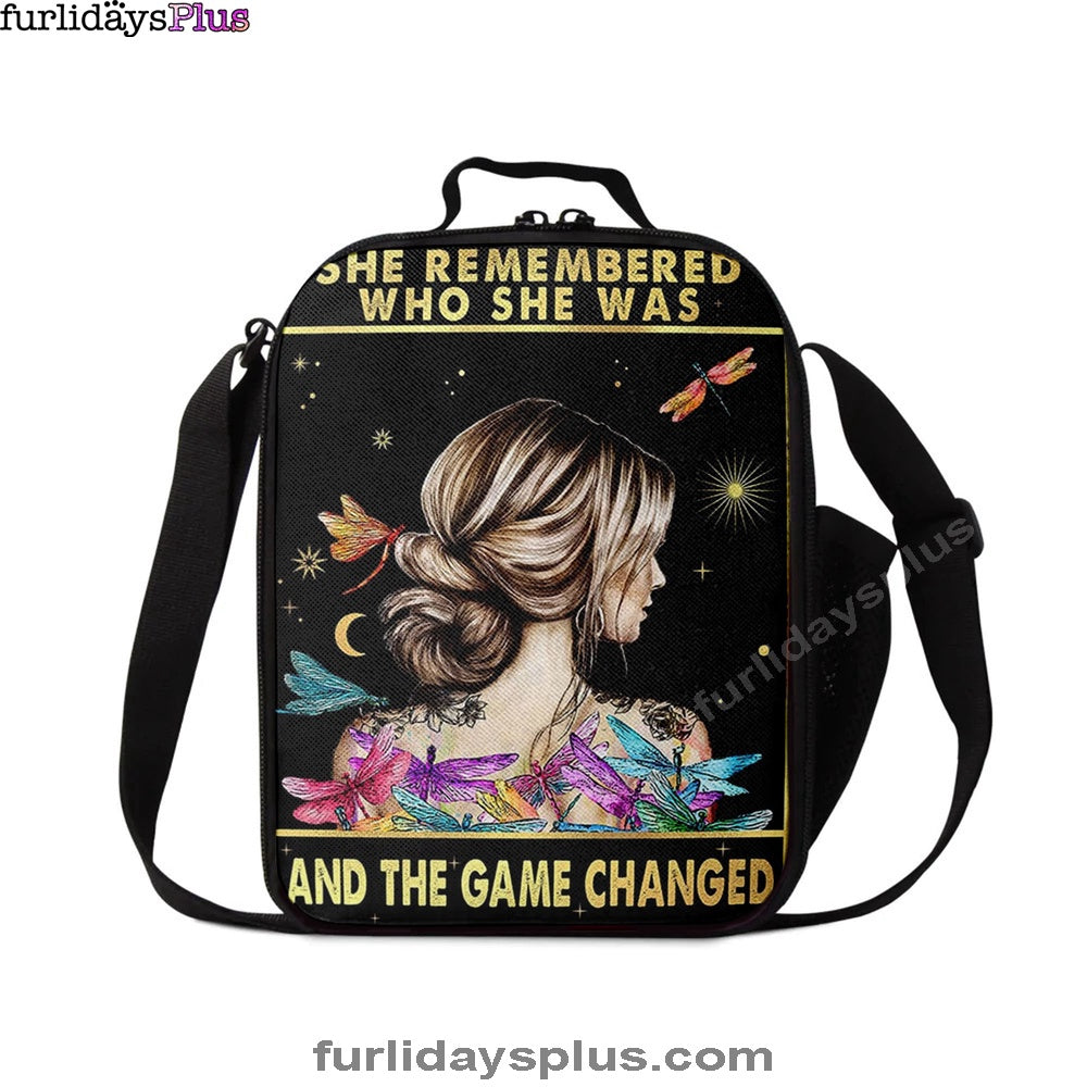 She Remembered Who She Was Lunchbag, Boho Hippie Dragonfly