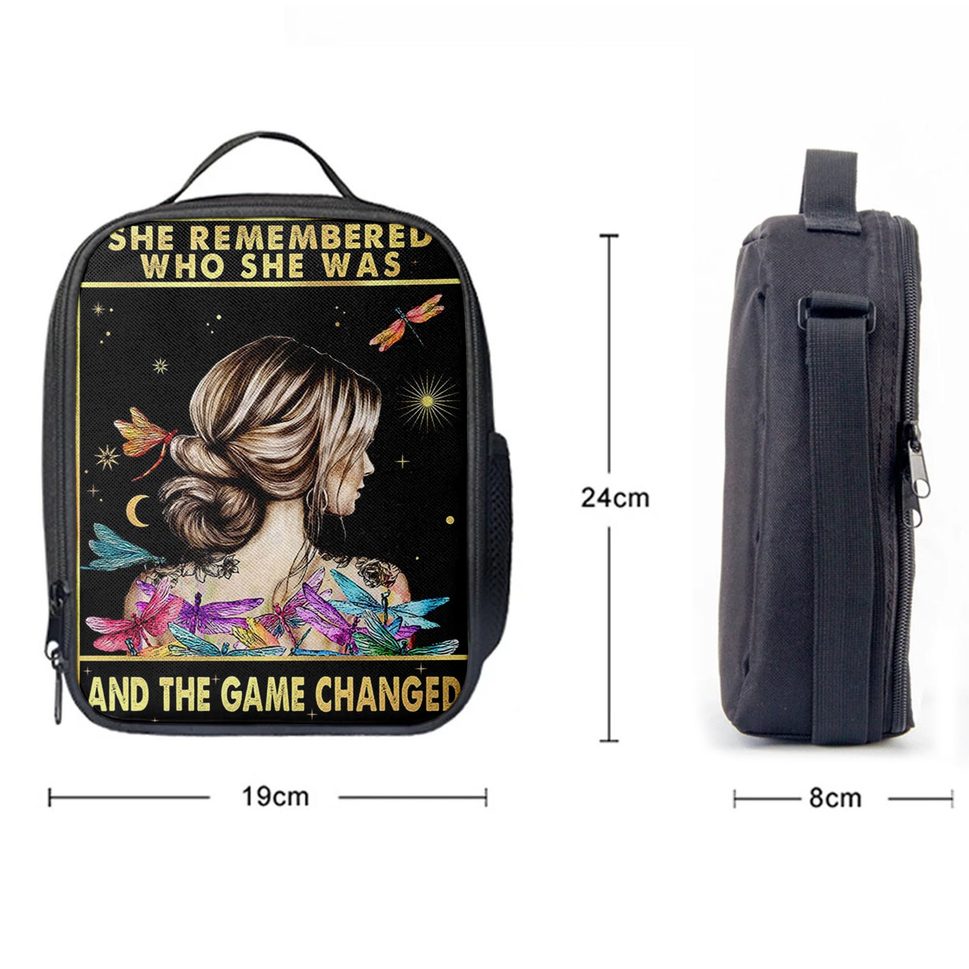 She Remembered Who She Was Lunchbag, Boho Hippie Dragonfly