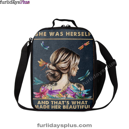 She Was Herself Lunchbag, Encouragement Gifts For Women, Teens, Girls, Dragonfly Boho , Hippie Bohemian