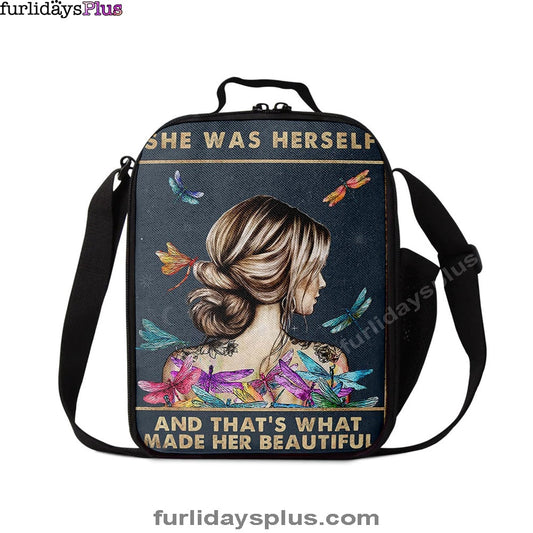 She Was Herself Lunchbag, Encouragement Gifts For Women, Teens, Girls, Dragonfly Boho , Hippie Bohemian