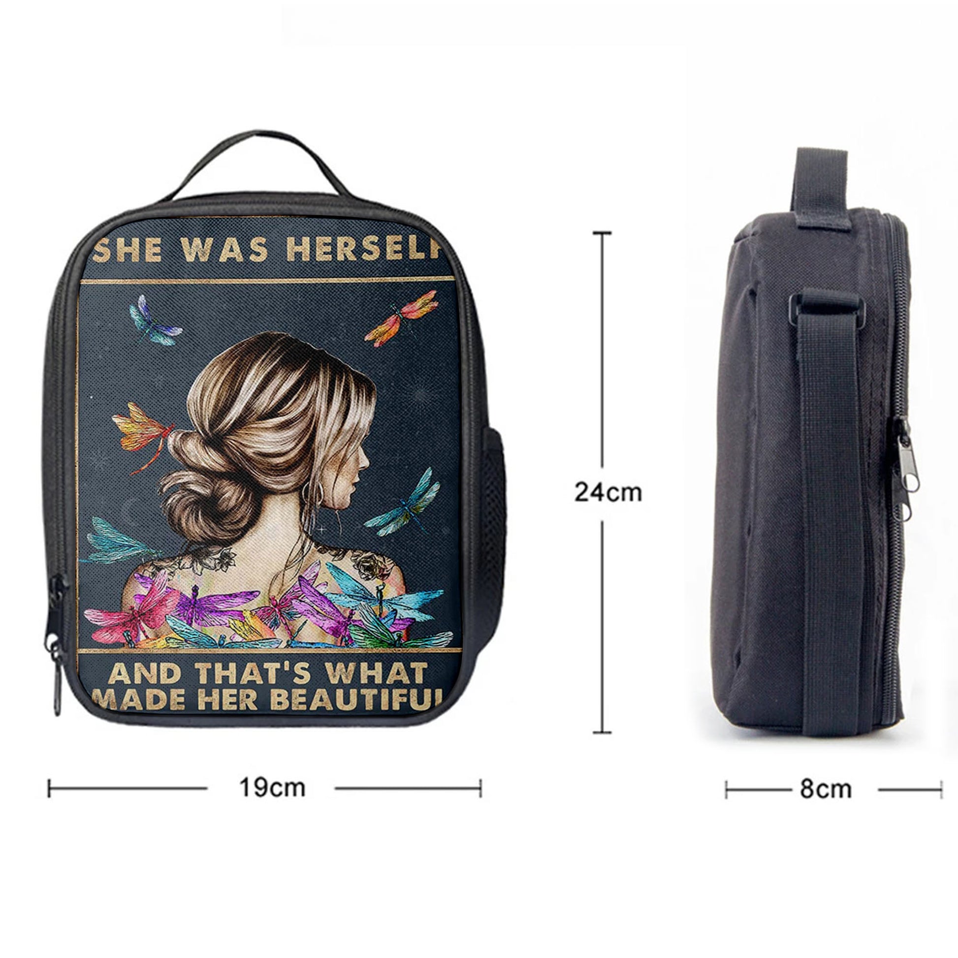 She Was Herself Lunchbag, Encouragement Gifts For Women, Teens, Girls, Dragonfly Boho , Hippie Bohemian