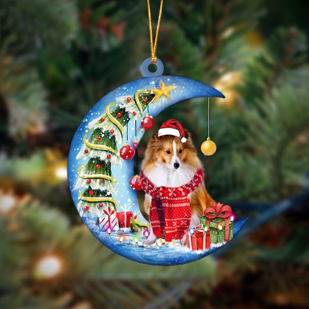 Shetland SheepdogSheltie On The Moon Merry Christmas Ornaments, Christmas Ornaments 2023