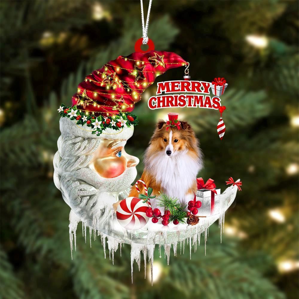 Shetland Sheepdog On The Moon Merry Christmas Ornaments, Christmas Ornaments 2023