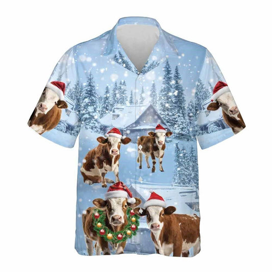 Shorthorn Cow Christmas Hawaiian Shirts, Xmas Hawaiian Shirts