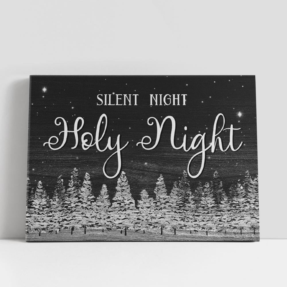 Silent Night Holy Night Christmas Tree Canvas Wall Art, Christian Gifts Wall Decor