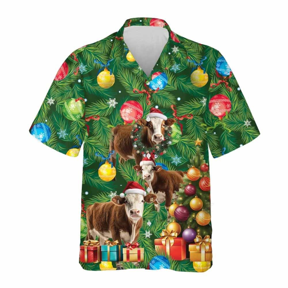 Simmental Cattle Christmas Hawaiian Shirts, Xmas Hawaiian Shirts