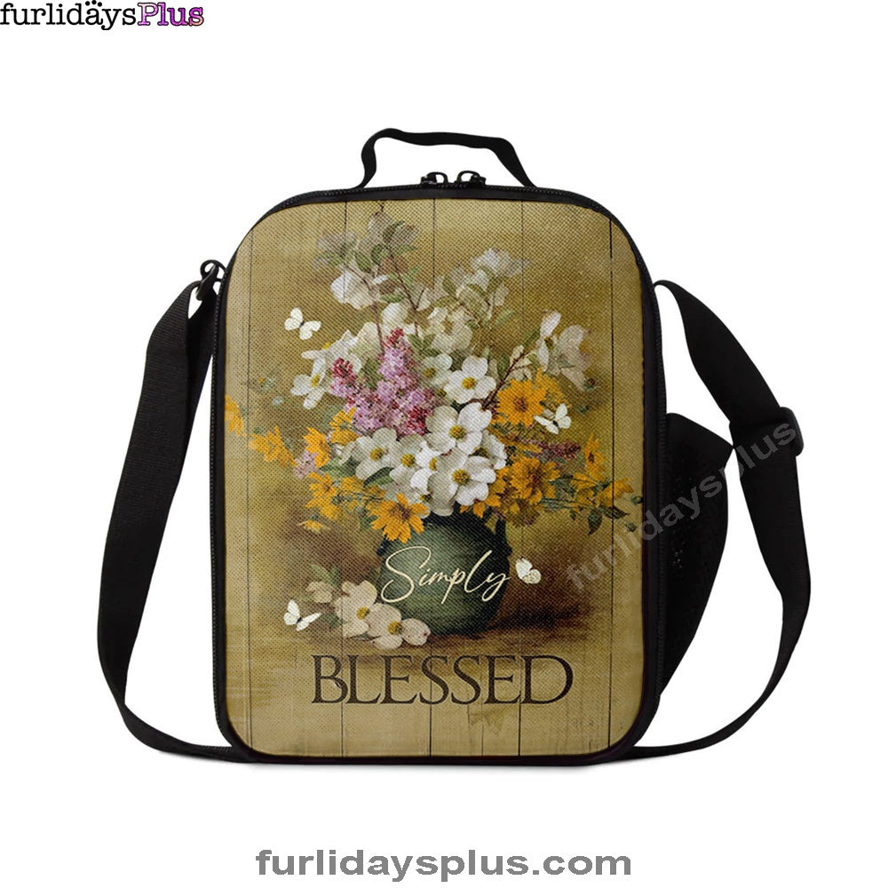 Simply Blessed Beautiful Flower Vase Lunchbag, Bible Verse Lunch Bag, Inspirational Art, Christian Lunchbag