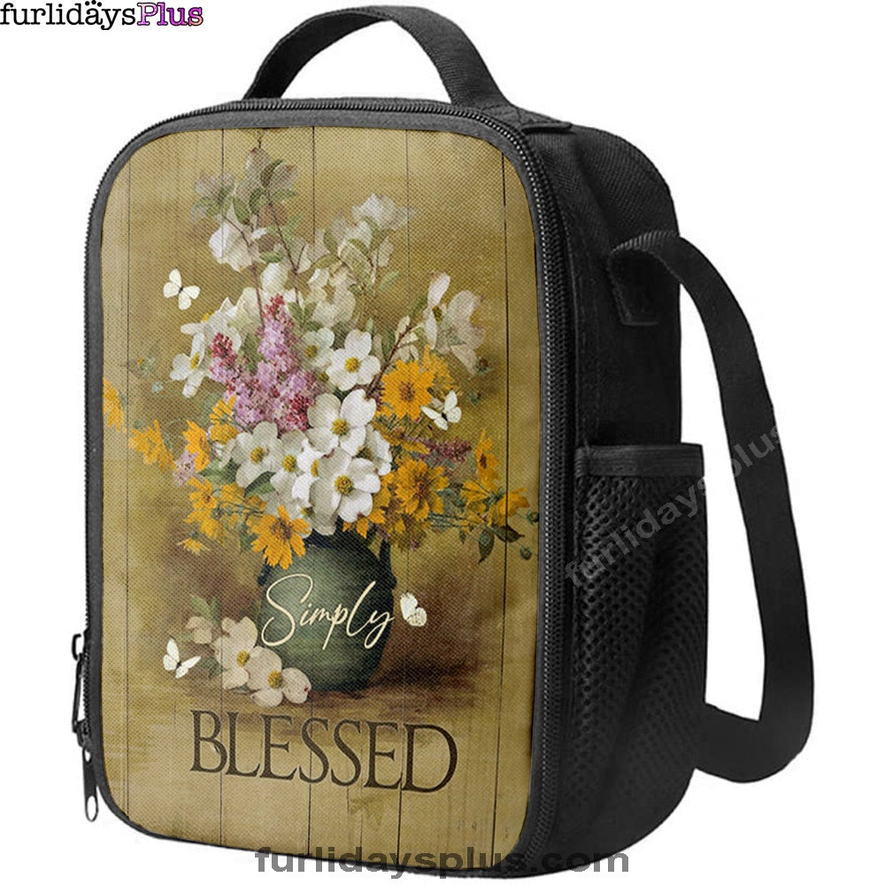 Simply Blessed Beautiful Flower Vase Lunchbag, Bible Verse Lunch Bag, Inspirational Art, Christian Lunchbag