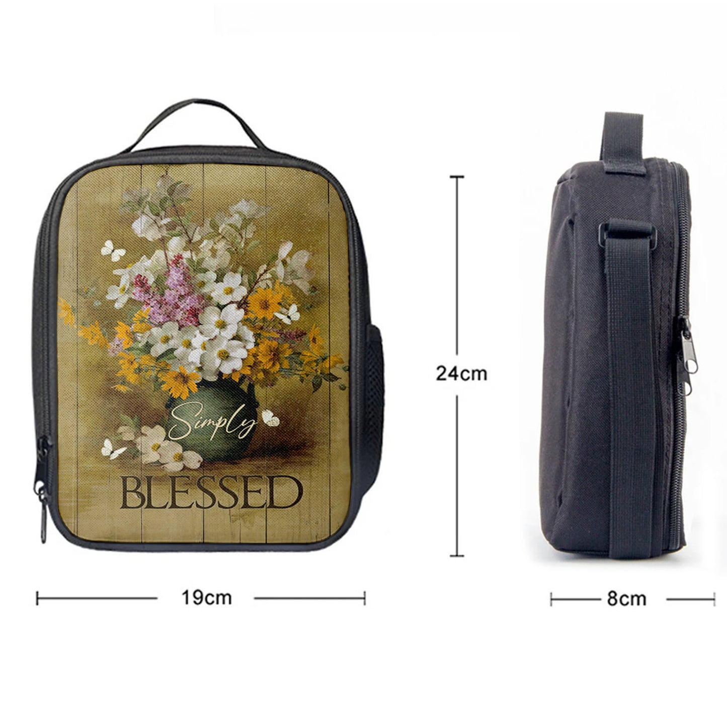Simply Blessed Beautiful Flower Vase Lunchbag, Bible Verse Lunch Bag, Inspirational Art, Christian Lunchbag