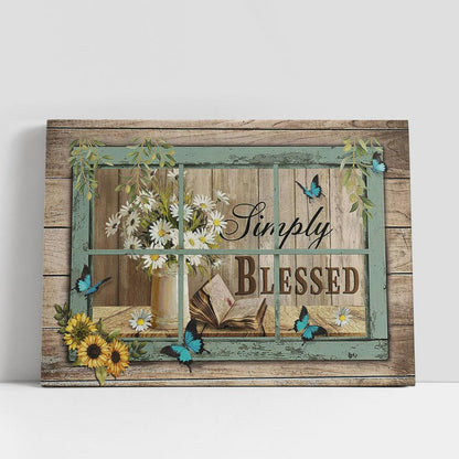 Simply Blessed Bible Book Daisy Flowers Sunflower Canvas Wall Art, Bible Verse Canvas, Religious Prints