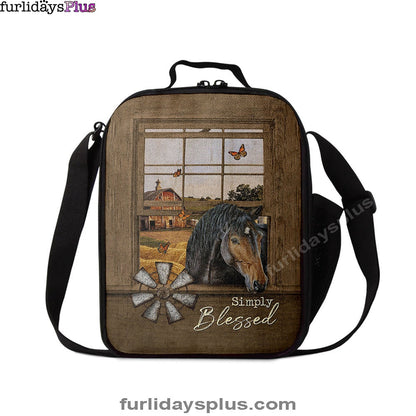 Simply Blessed Black Horse Windmill, Lunchbag, Bible Verse Lunch Bag, Inspirational Art, Christian Lunchbag