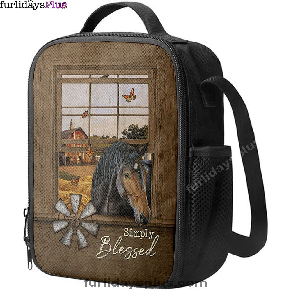 Simply Blessed Black Horse Windmill, Lunchbag, Bible Verse Lunch Bag, Inspirational Art, Christian Lunchbag