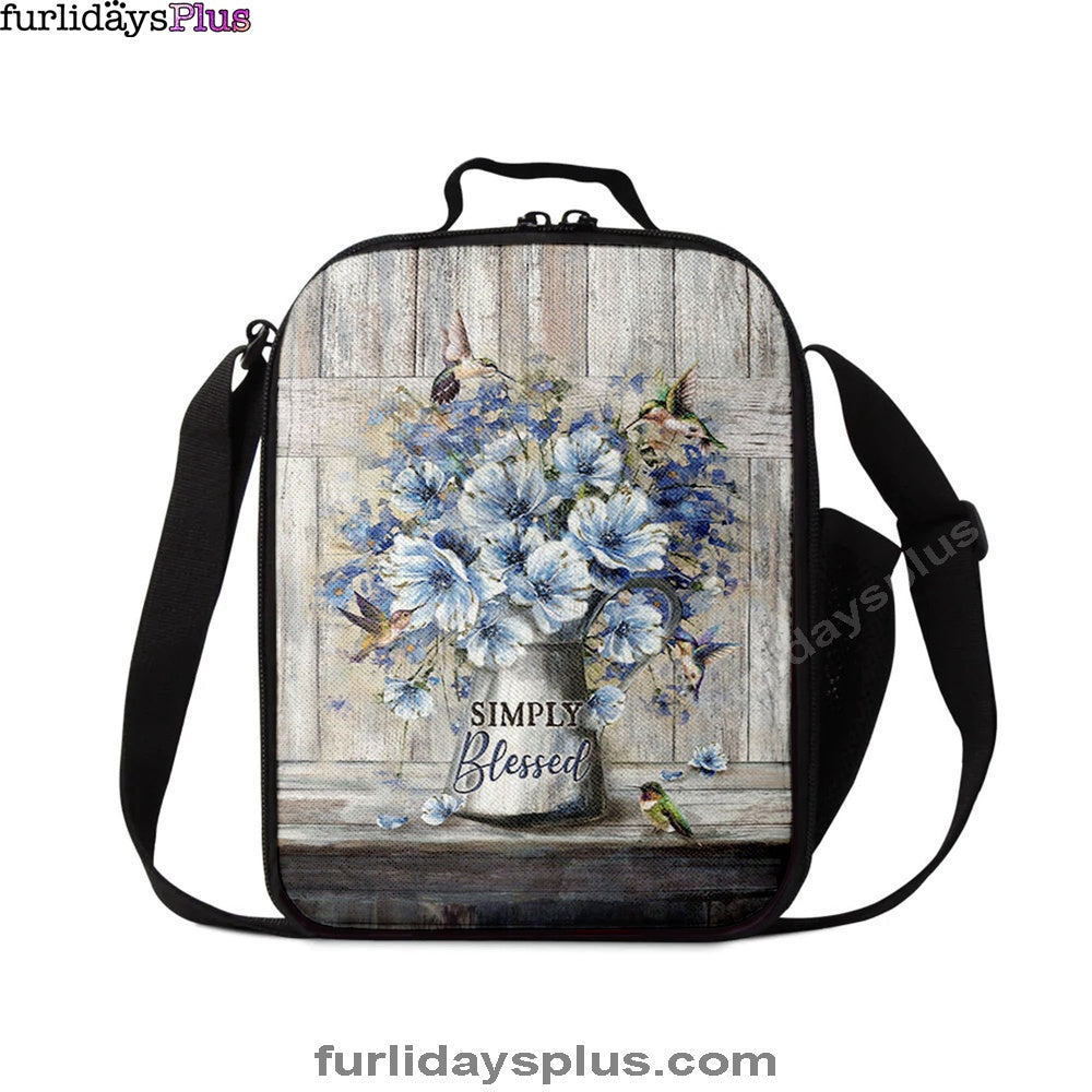 Simply Blessed Blue Daisy Flower Lunchbag, Bible Verse Lunch Bag, Inspirational Art, Christian Lunchbag