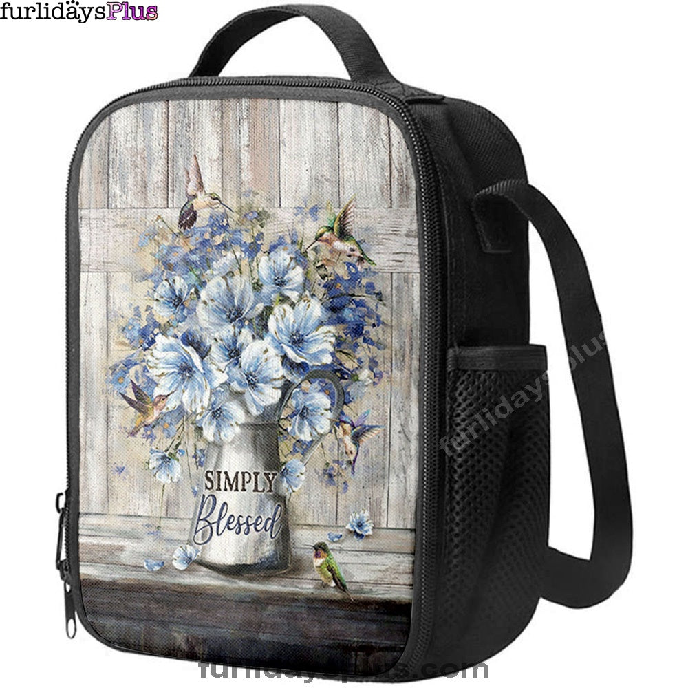 Simply Blessed Blue Daisy Flower Lunchbag, Bible Verse Lunch Bag, Inspirational Art, Christian Lunchbag