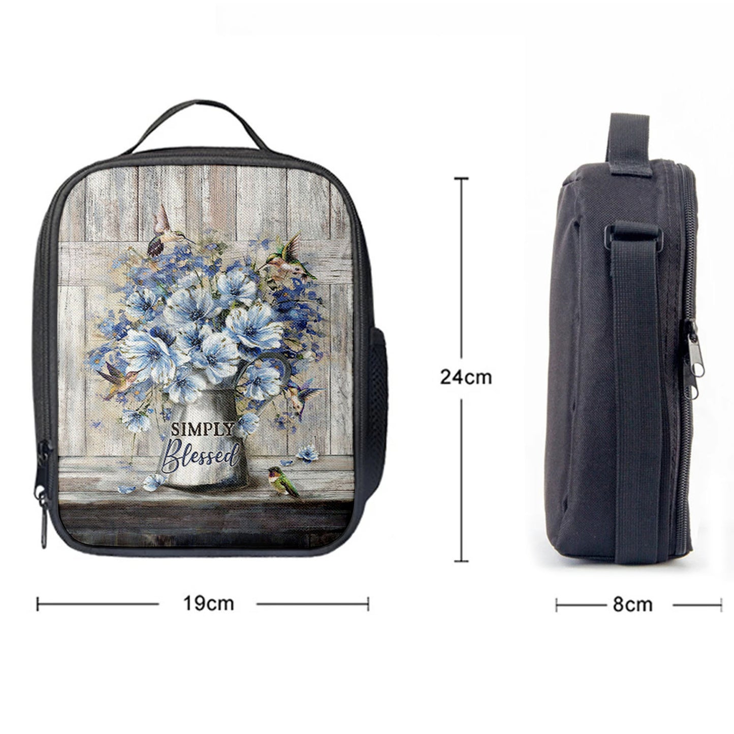 Simply Blessed Blue Daisy Flower Lunchbag, Bible Verse Lunch Bag, Inspirational Art, Christian Lunchbag