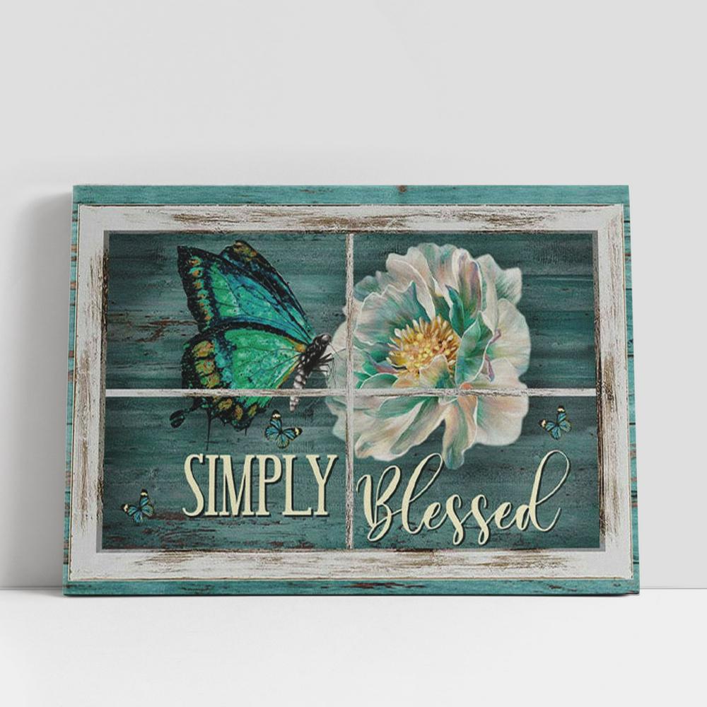 Simply Blessed Canvas Wall Art, Butterfly Camellia Flower Christian Gifts Art, Christian Gifts Wall Decor