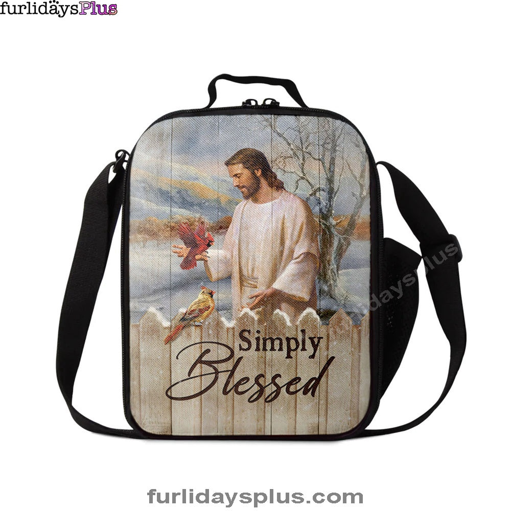 Simply Blessed Cardinal Lunchbag Print, Inspirational Lunch Bag, Christian Lunchbag Lunchbag