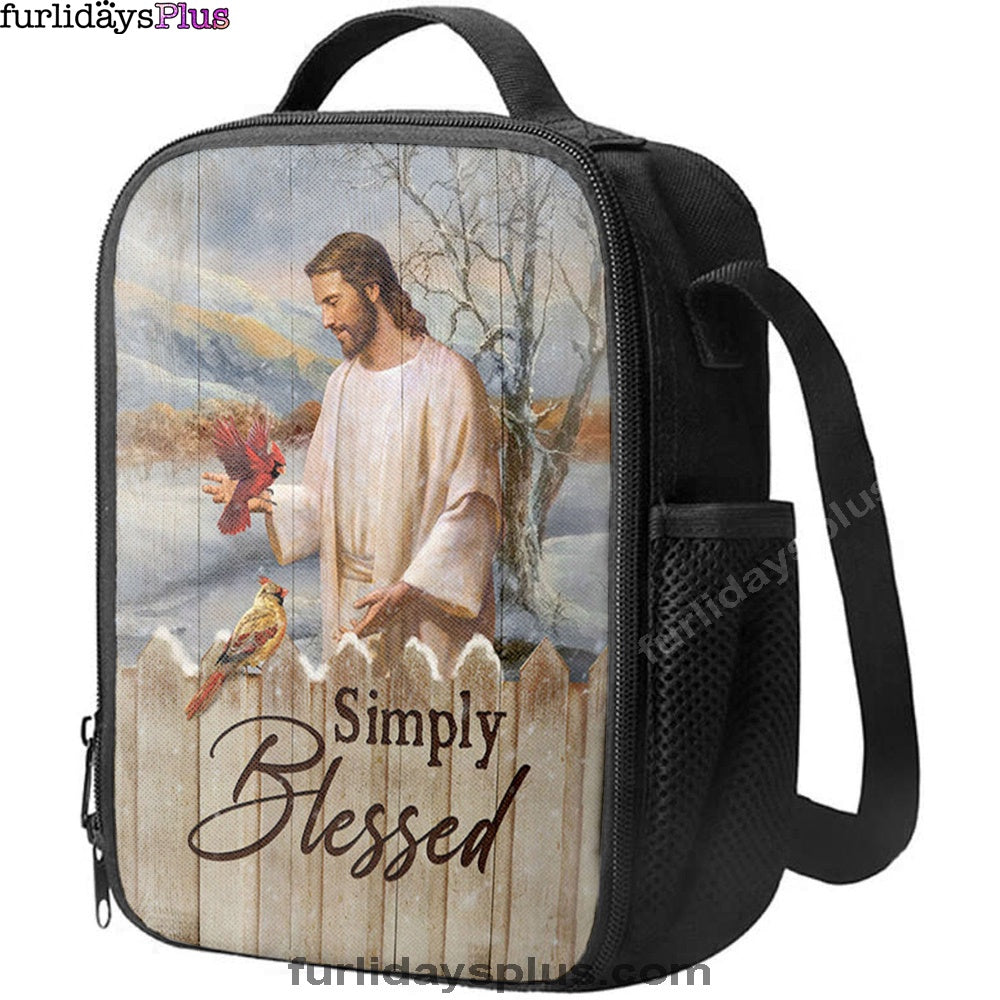 Simply Blessed Cardinal Lunchbag Print, Inspirational Lunch Bag, Christian Lunchbag Lunchbag