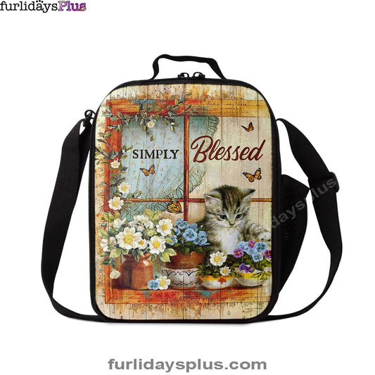 Simply Blessed Cat Butterfly Lunchbag Print, Inspirational Lunch Bag, Christian Lunchbag Lunchbag