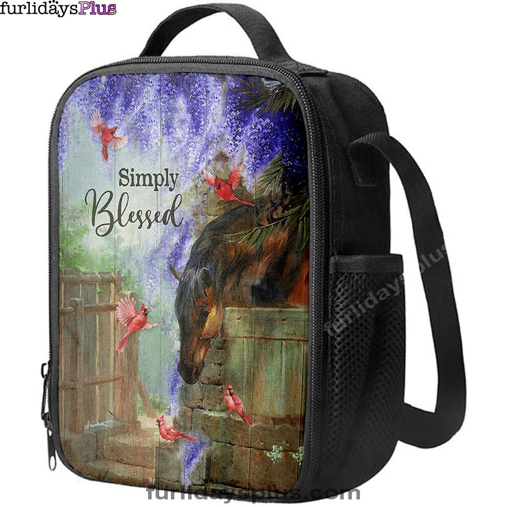 Simply Blessed Dream Horse Red Cardinal Lunchbag Print, Inspirational Lunch Bag, Christian Lunchbag Lunchbag