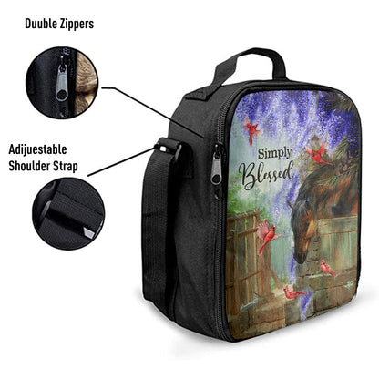 Simply Blessed Dream Horse Red Cardinal Lunchbag Print, Inspirational Lunch Bag, Christian Lunchbag Lunchbag