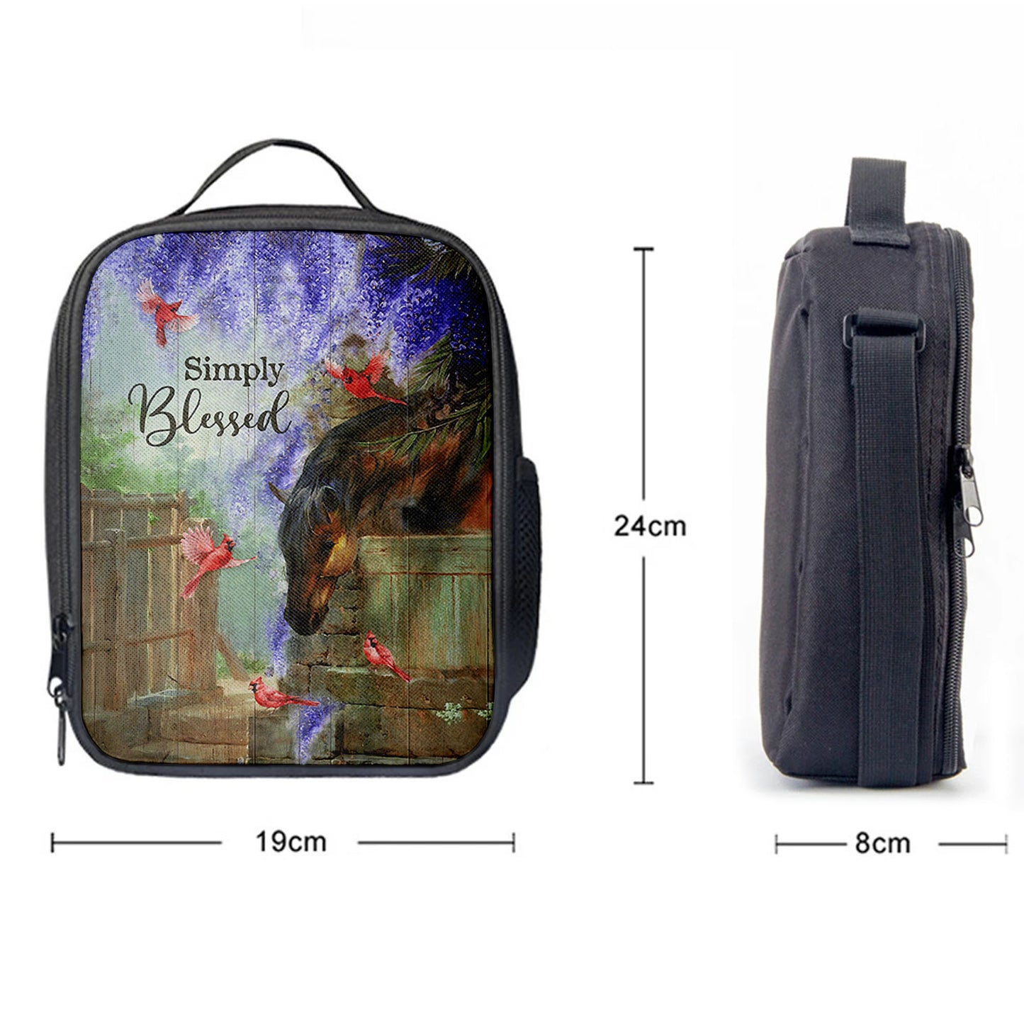 Simply Blessed Dream Horse Red Cardinal Lunchbag Print, Inspirational Lunch Bag, Christian Lunchbag Lunchbag
