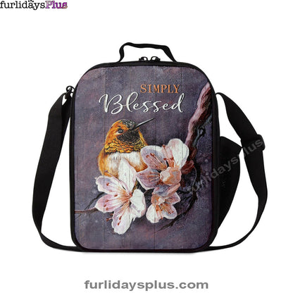 Simply Blessed Flower Yellow Hummingbird Lunchbag, Bible Verse Lunch Bag, Inspirational Art, Christian Lunchbag