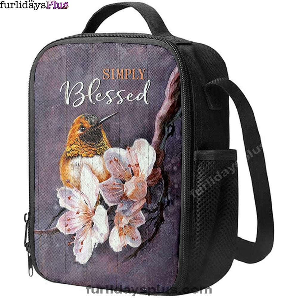 Simply Blessed Flower Yellow Hummingbird Lunchbag, Bible Verse Lunch Bag, Inspirational Art, Christian Lunchbag