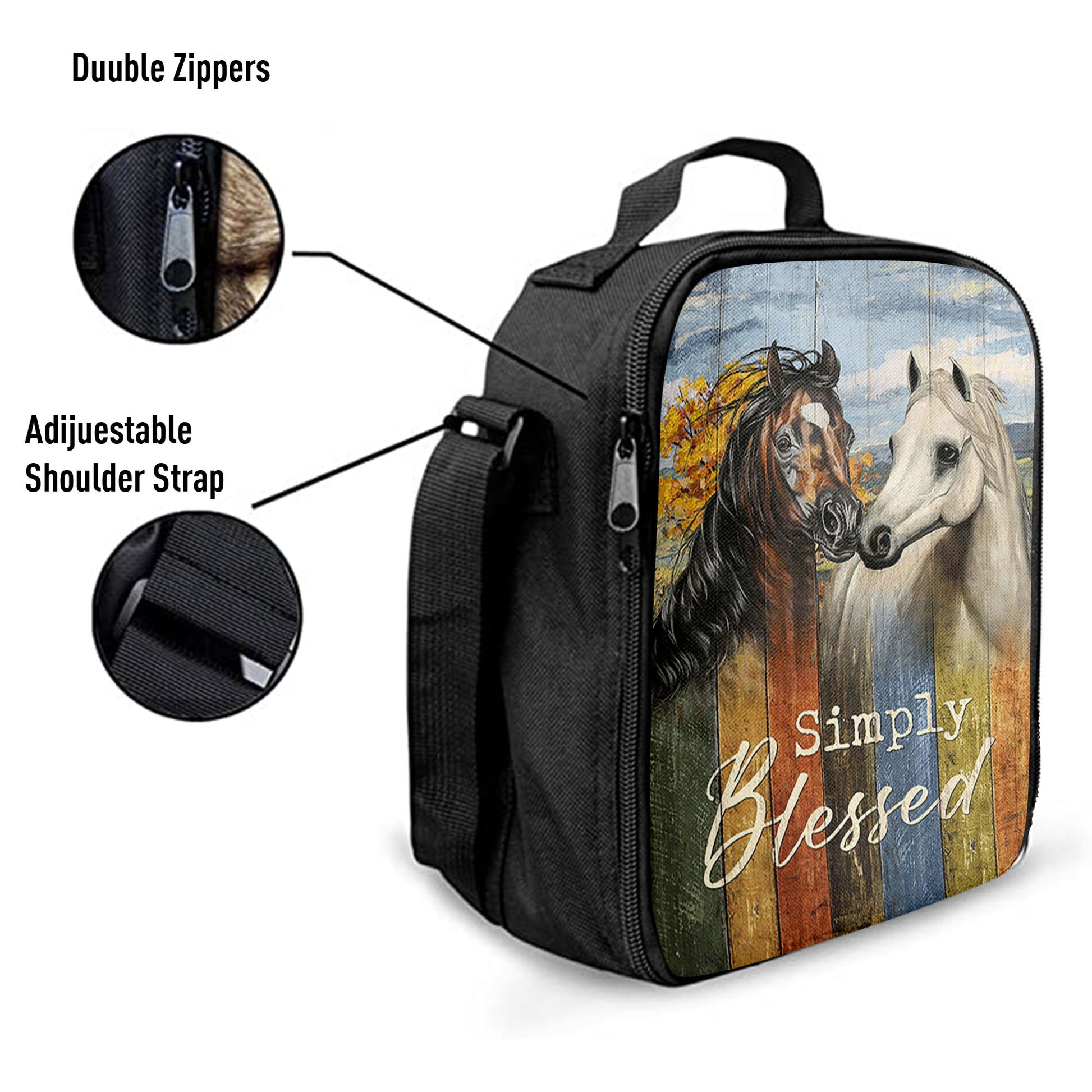 Simply Blessed Horse Couple Lunchbag Print, Inspirational Lunch Bag, Christian Lunchbag Lunchbag